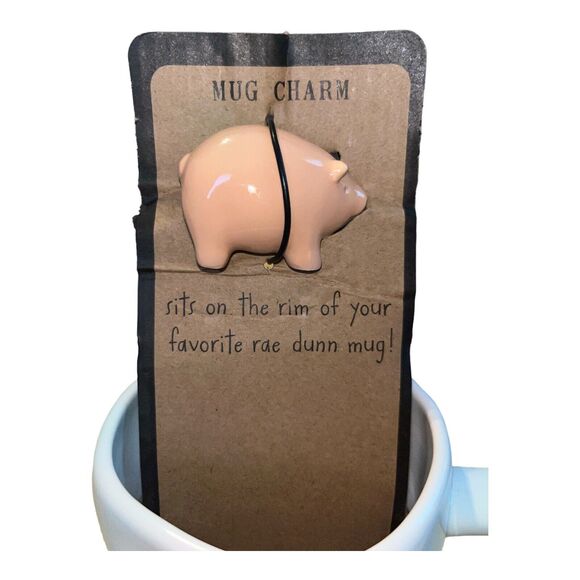 Rae Dunn OINK  Mug with PIG Charm sits On Cup Edge Farmhouse Collection NWT - Picture 2 of 5